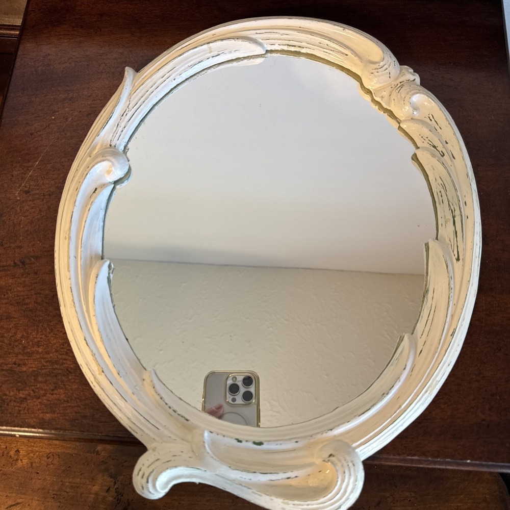 14"x12" MCM Syroco Wood Oval Table Top Or Hanging Wall Mirror Ornate